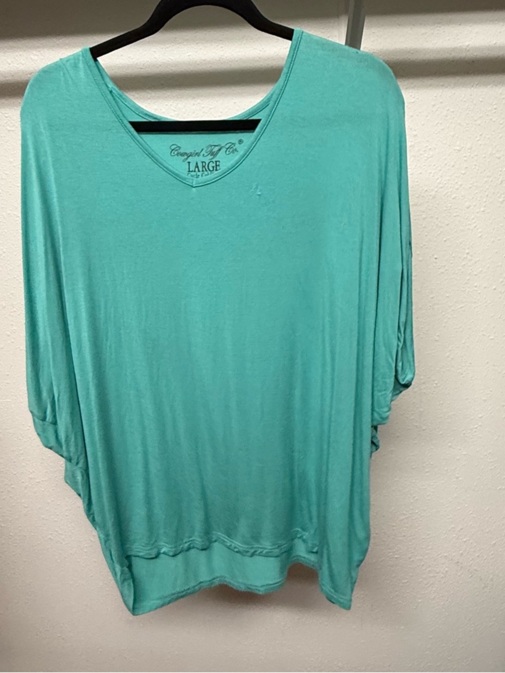 Cowgirl Tuff Teal V-Neck Dolman Tunic Relaxed Western Boho Top Size L